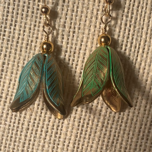 14K gp. Bell flower. 14k go ball and ear wire.Handmade - Picture 3 of 6